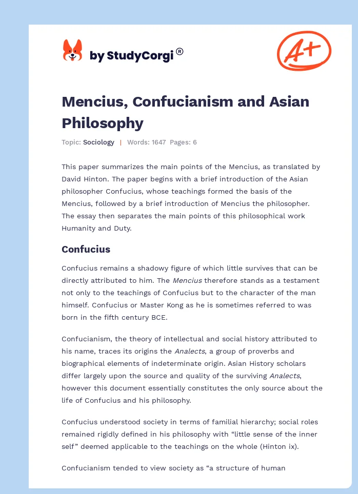Mencius, Confucianism and Asian Philosophy. Page 1