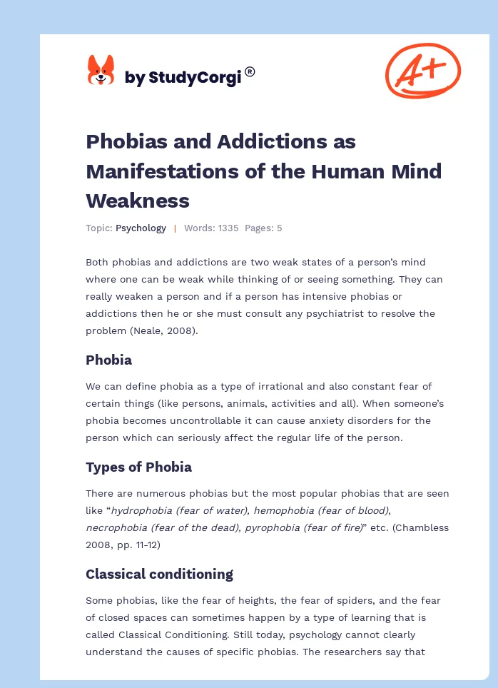 Phobias and Addictions as Manifestations of the Human Mind Weakness. Page 1