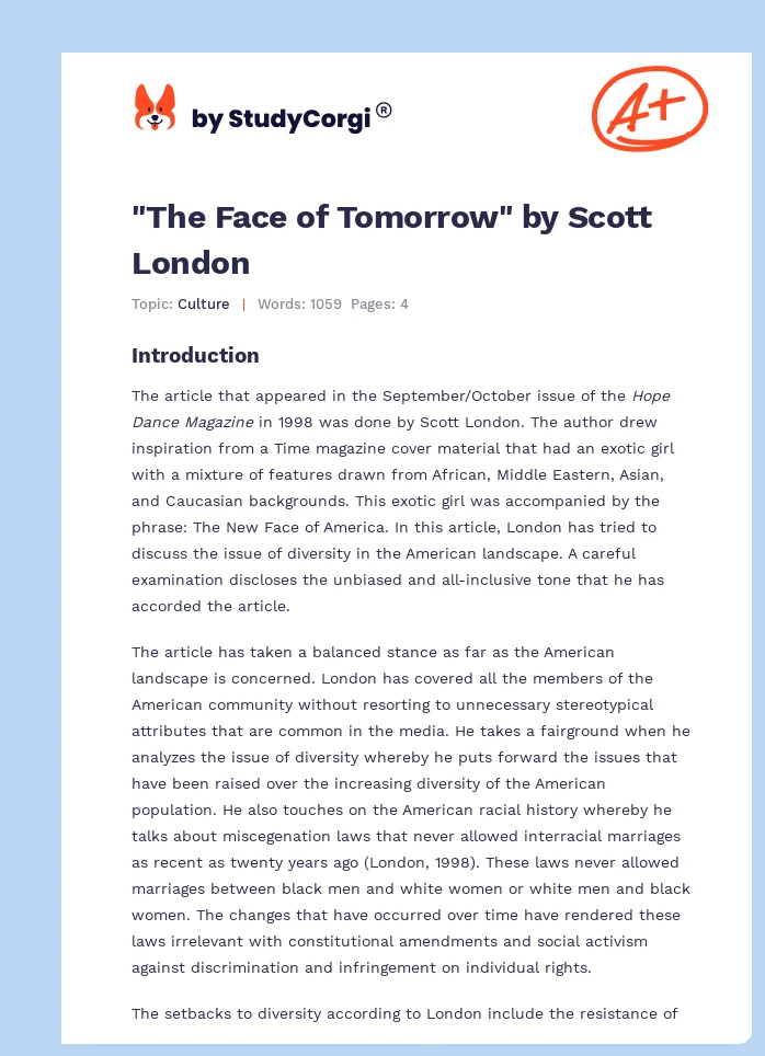 "The Face of Tomorrow" by Scott London. Page 1