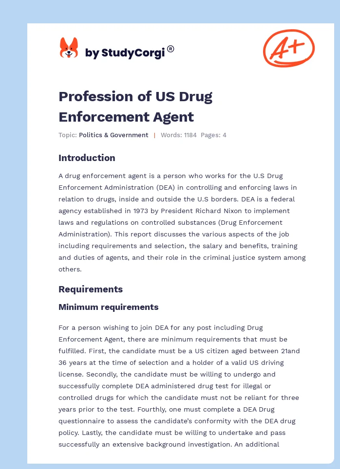 Profession of US Drug Enforcement Agent. Page 1