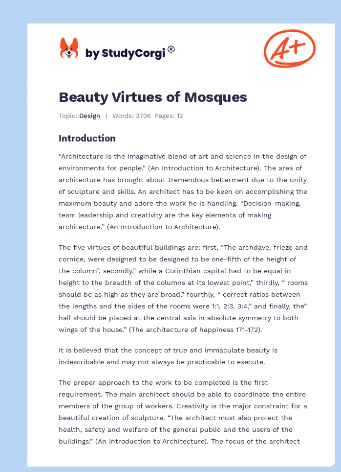 Beauty Virtues of Mosques. Page 1