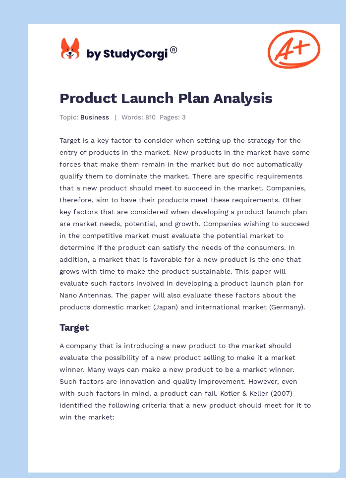Product Launch Plan Analysis. Page 1