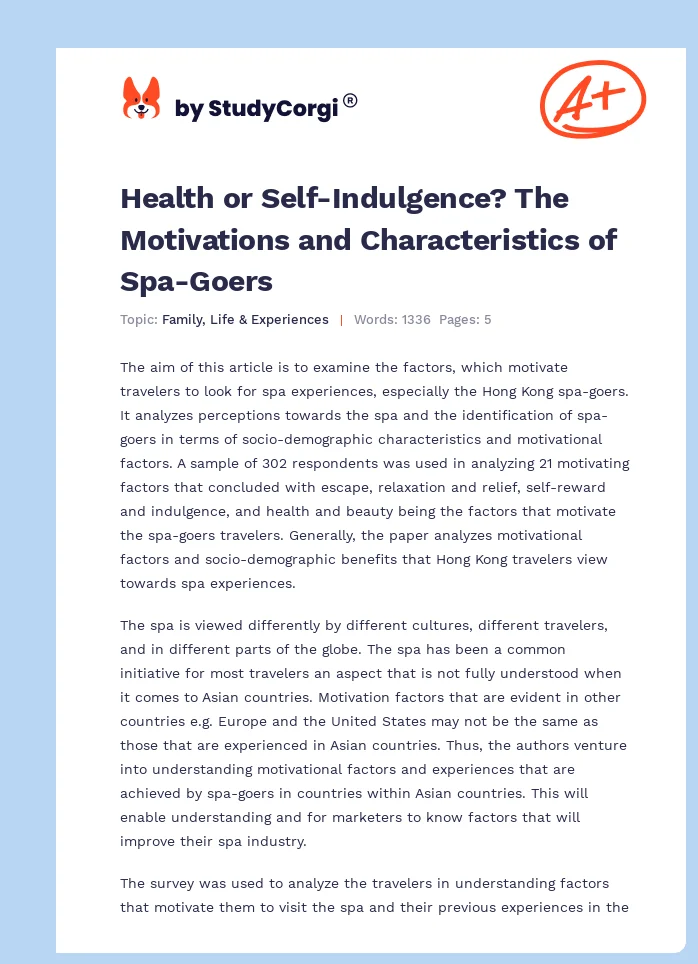 Health or Self-Indulgence? The Motivations and Characteristics of Spa-Goers. Page 1