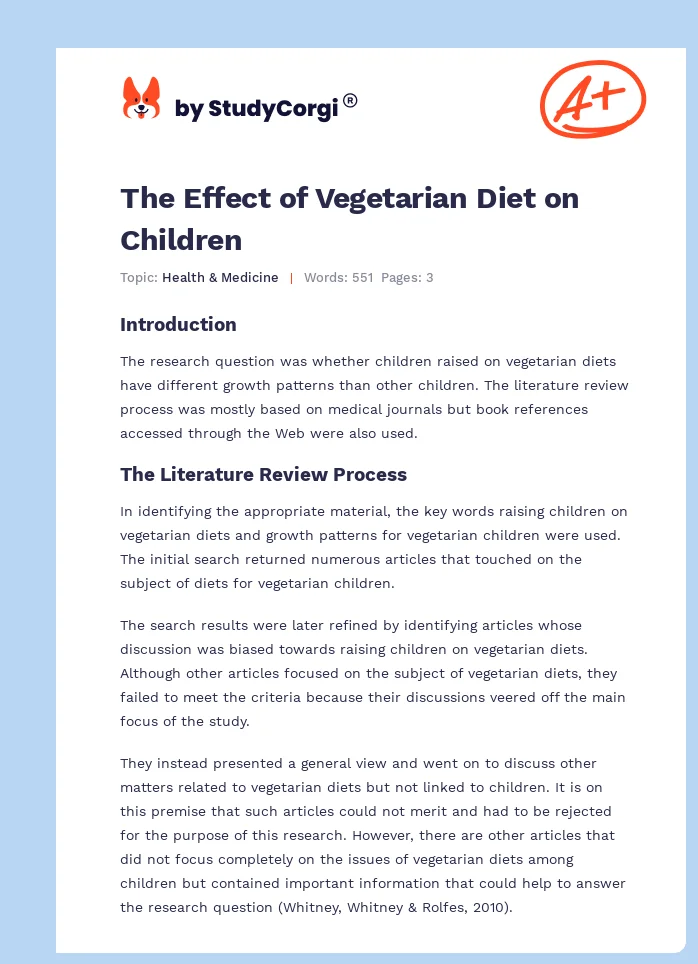 The Effect of Vegetarian Diet on Children. Page 1
