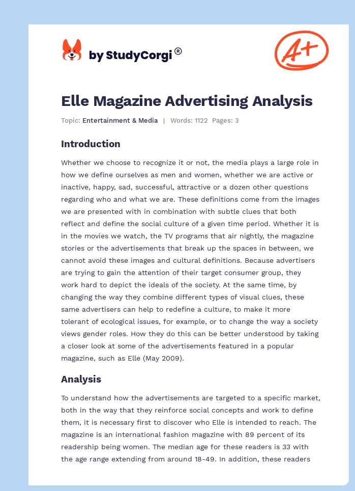 Elle Magazine Advertising Analysis. Page 1