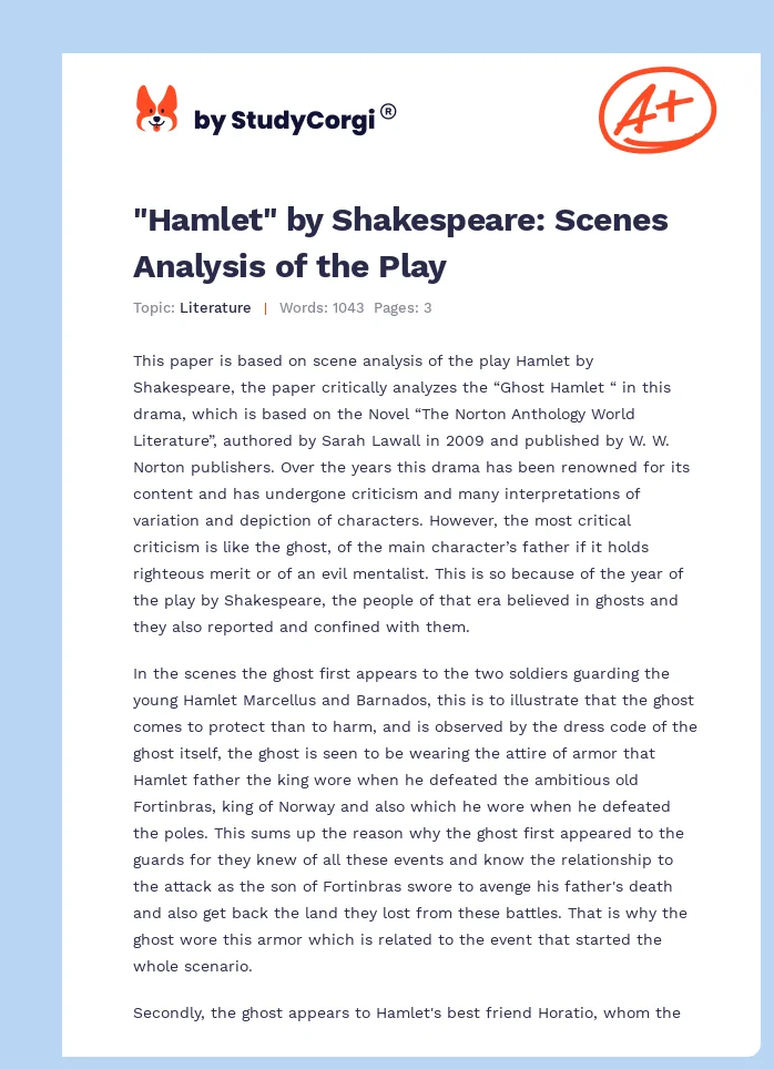 "Hamlet" by Shakespeare: Scenes Analysis of the Play. Page 1