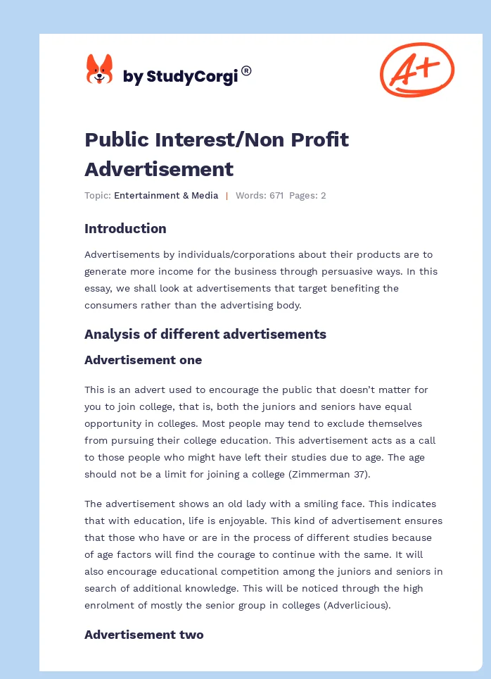 Public Interest/Non Profit Advertisement. Page 1