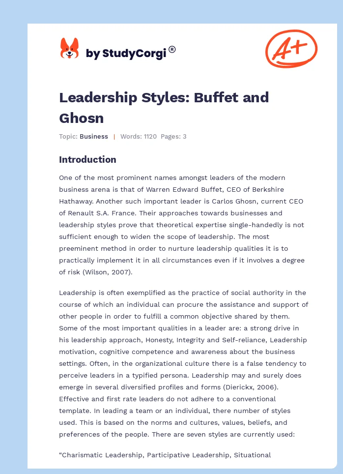 Leadership Styles: Buffet and Ghosn. Page 1