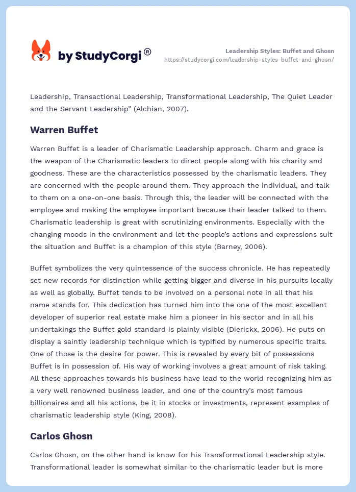 Leadership Styles: Buffet and Ghosn. Page 2