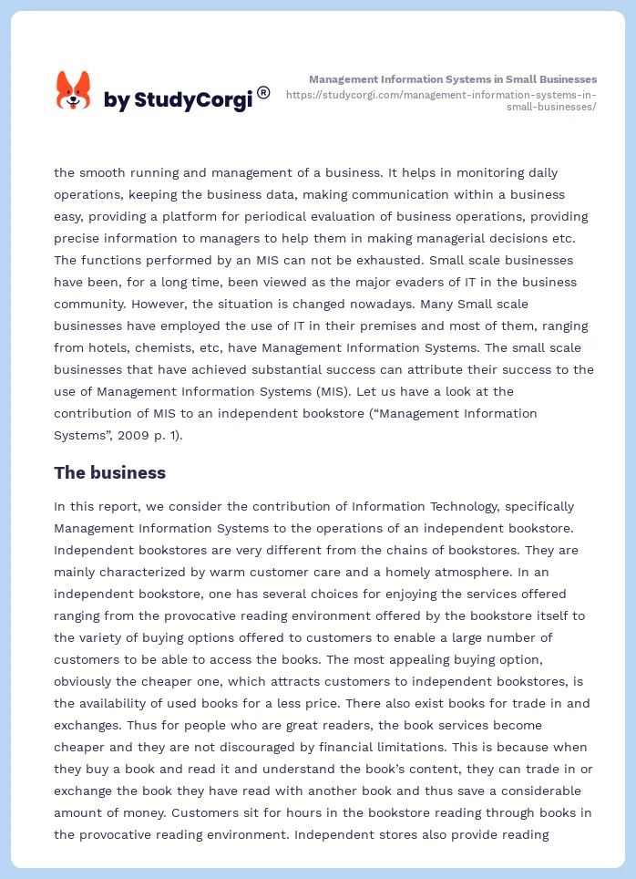 Management Information Systems in Small Businesses. Page 2