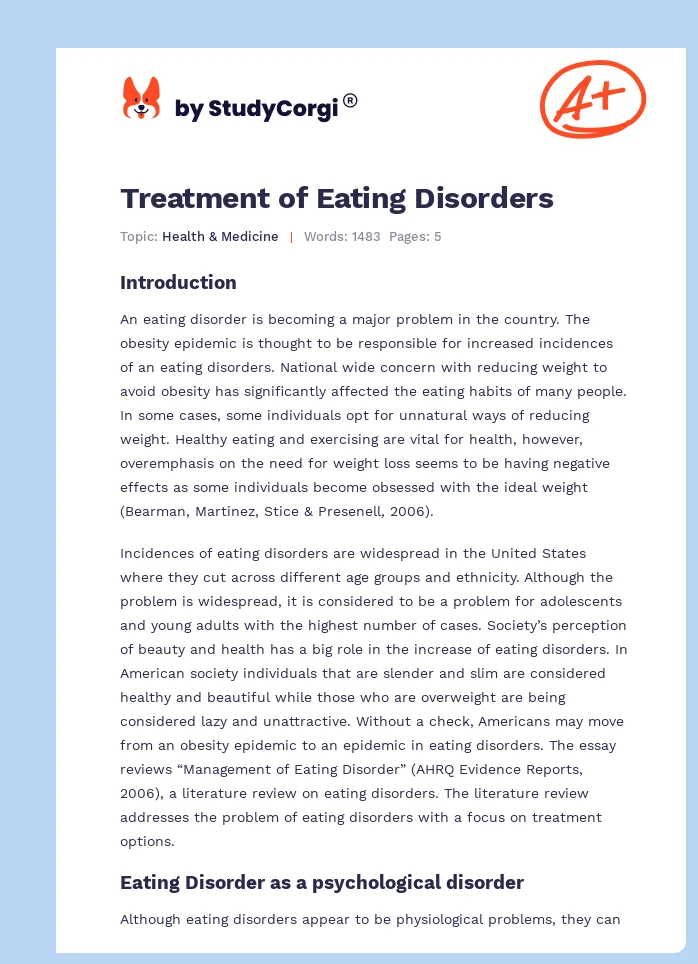 Treatment of Eating Disorders. Page 1