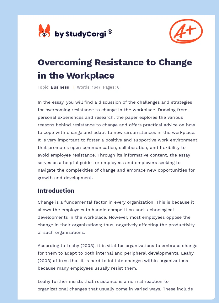 Overcoming Resistance to Change in the Workplace. Page 1