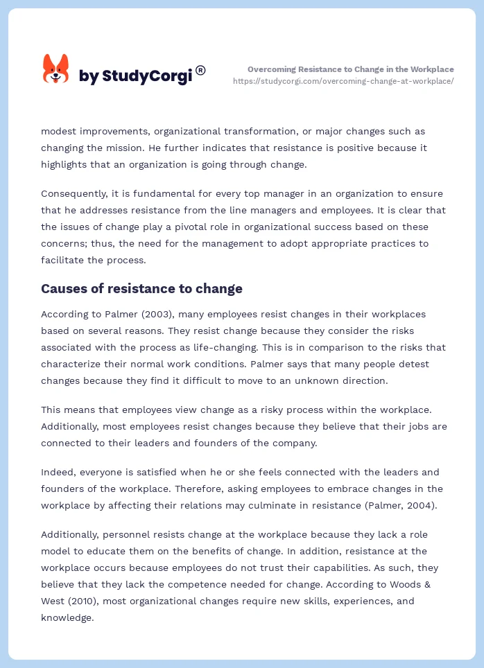 Overcoming Resistance to Change in the Workplace. Page 2