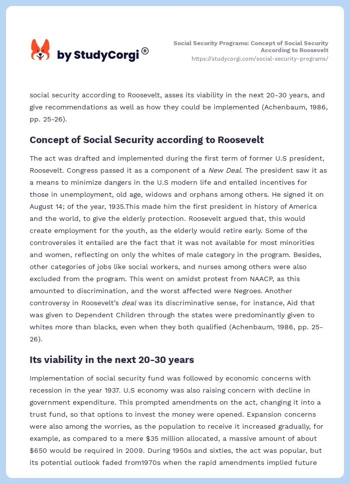 Social Security Programs: Concept of Social Security According to Roosevelt. Page 2