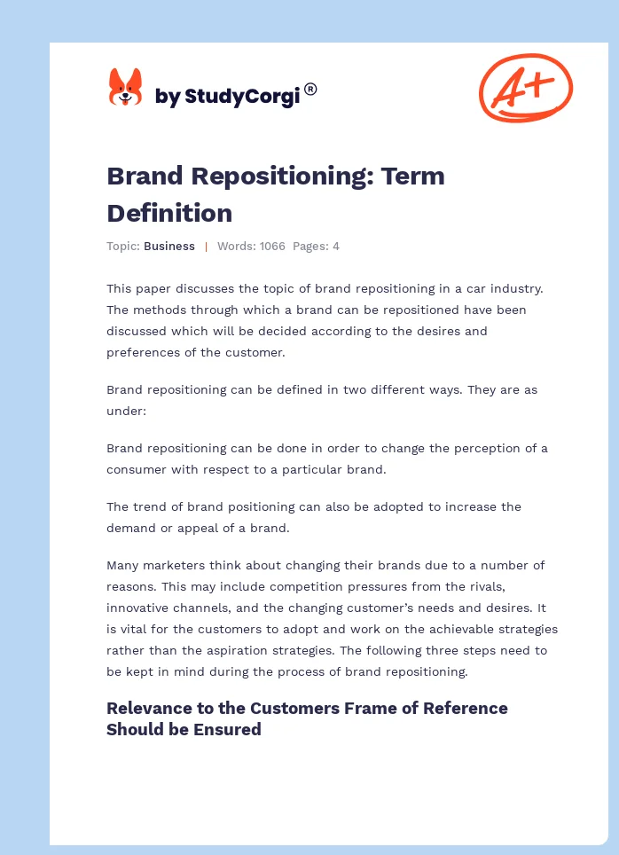 Brand Repositioning: Term Definition. Page 1