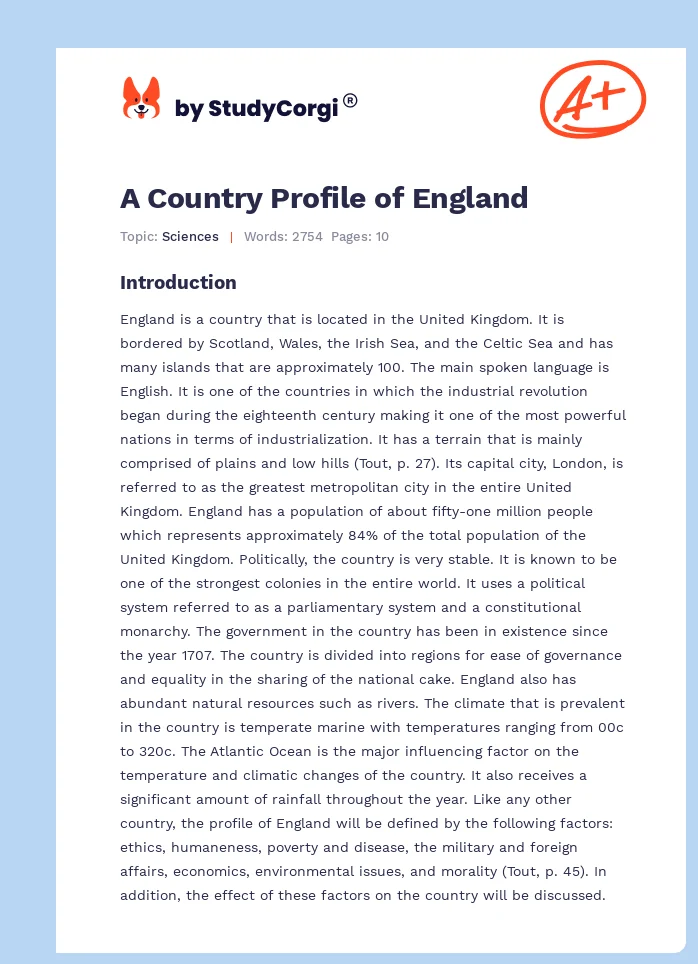 A Country Profile of England. Page 1