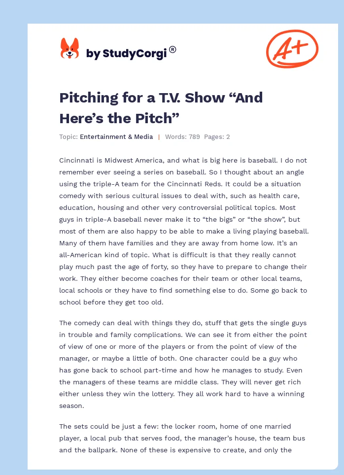 Pitching for a T.V. Show “And Here’s the Pitch”. Page 1