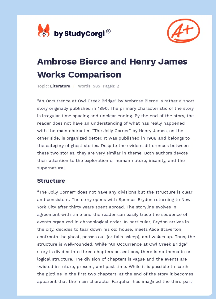 Ambrose Bierce and Henry James Works Comparison. Page 1