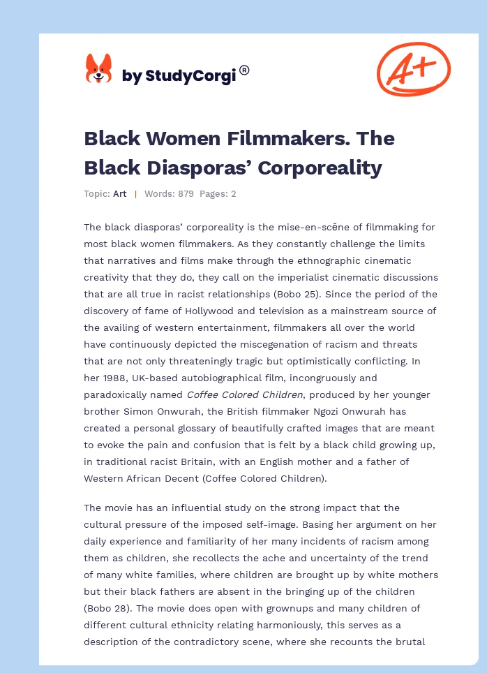 Black Women Filmmakers. The Black Diasporas’ Corporeality. Page 1