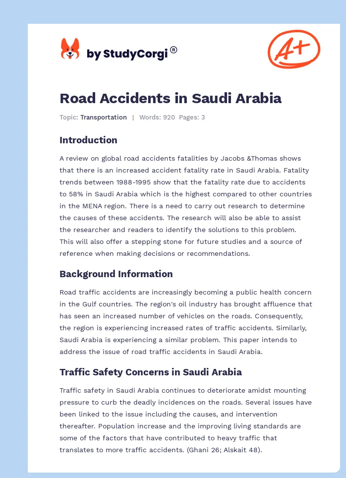 Road Accidents in Saudi Arabia. Page 1