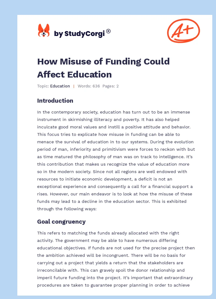 How Misuse of Funding Could Affect Education. Page 1