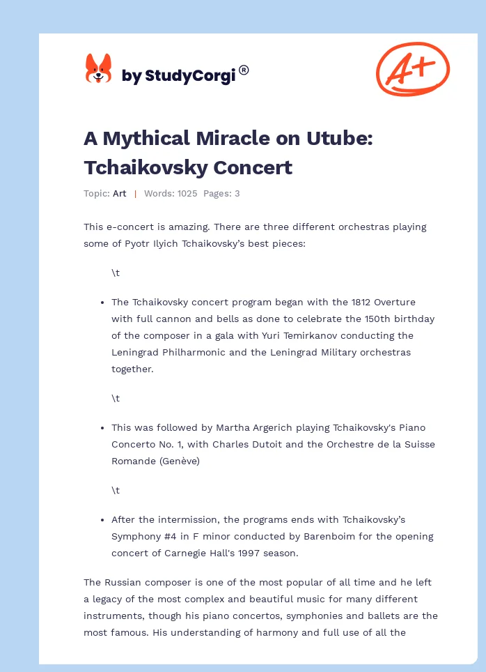 A Mythical Miracle on Utube: Tchaikovsky Concert. Page 1