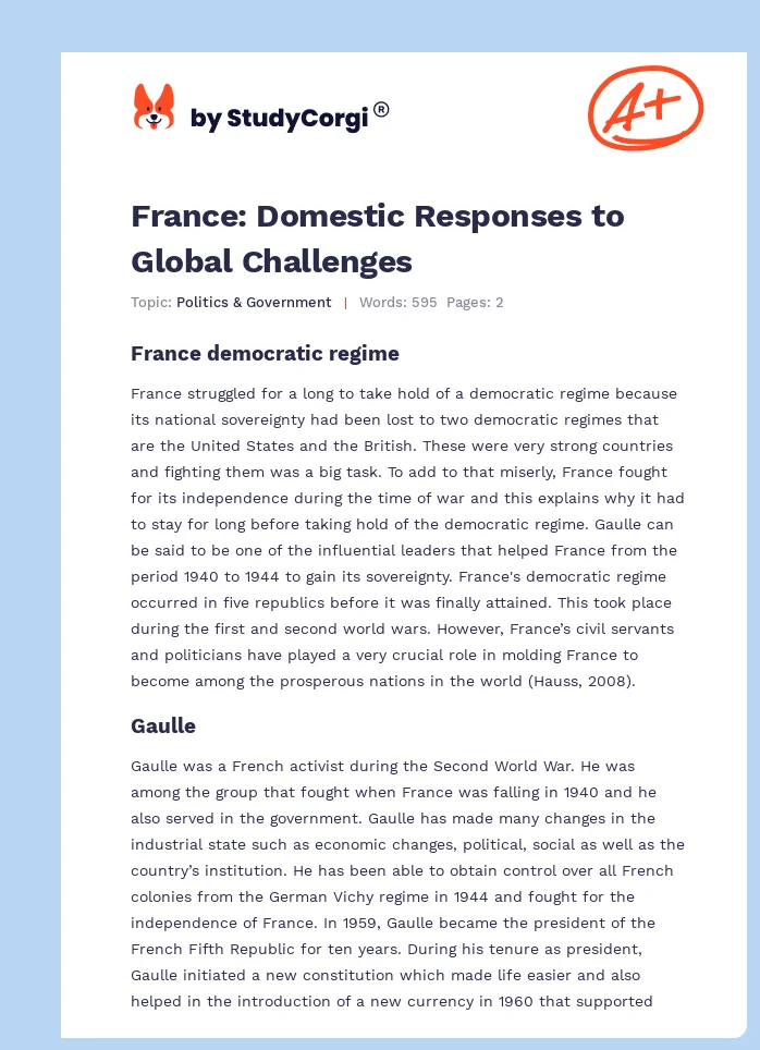 France: Domestic Responses to Global Challenges. Page 1