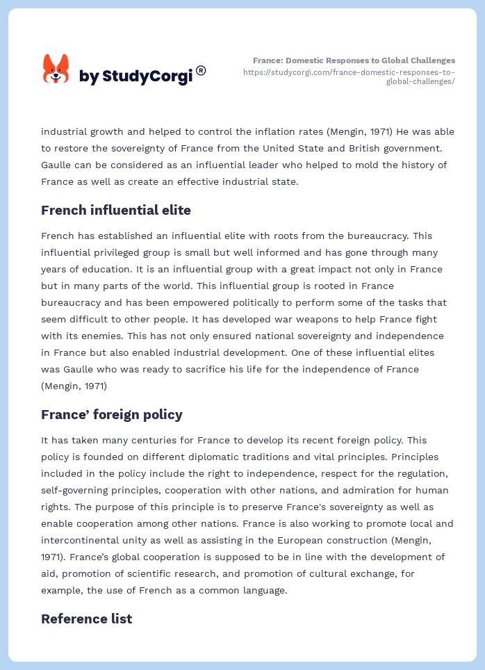 France: Domestic Responses to Global Challenges. Page 2