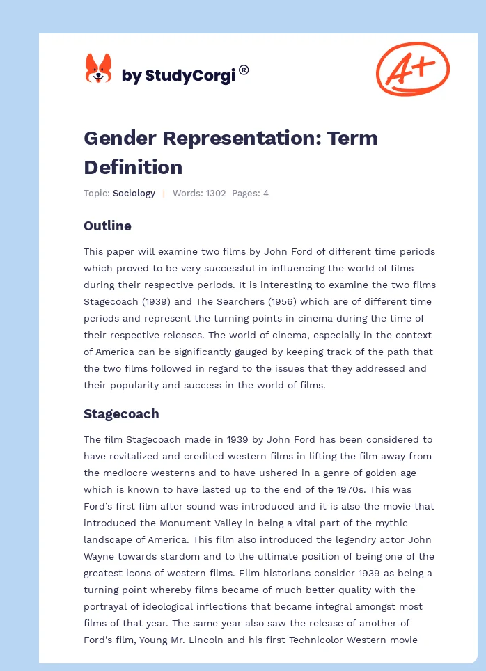 Gender Representation: Term Definition. Page 1