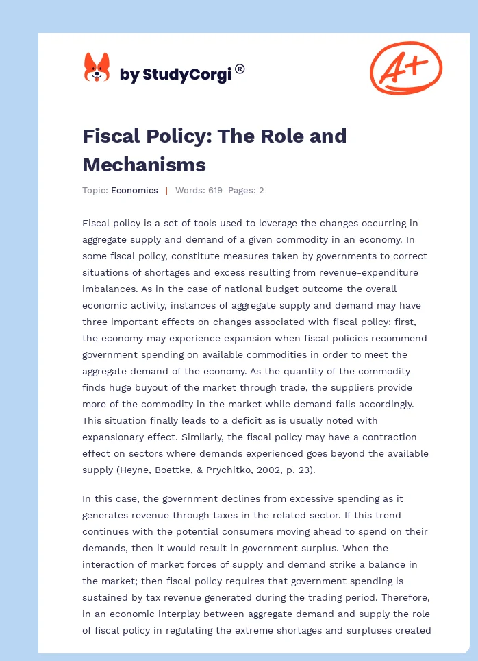 Fiscal Policy: The Role and Mechanisms. Page 1