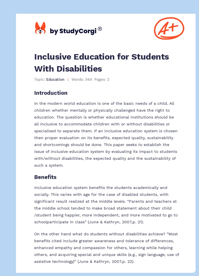 Inclusive Education for Students With Disabilities. Page 1