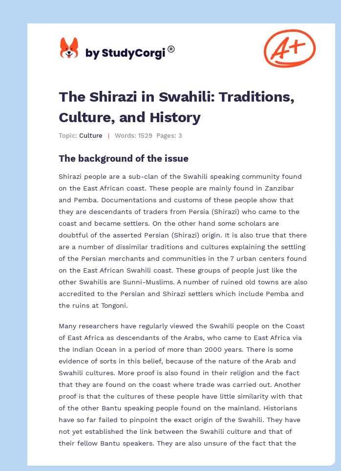 The Shirazi in Swahili: Traditions, Culture, and History. Page 1