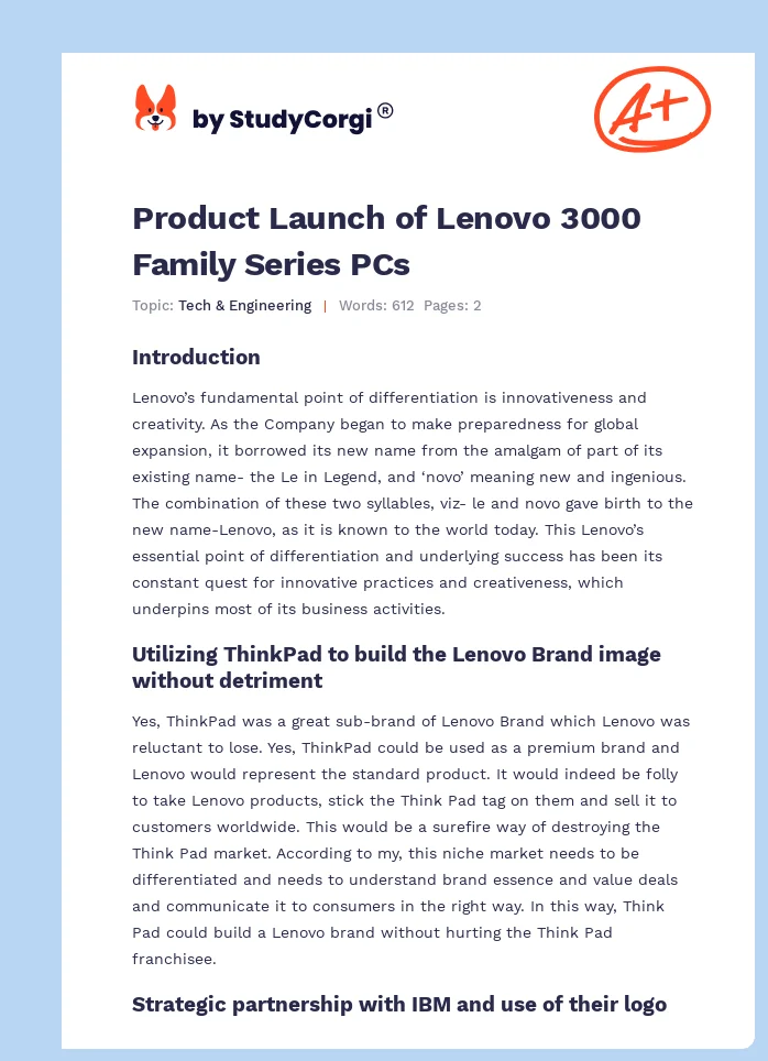 Product Launch of Lenovo 3000 Family Series PCs. Page 1