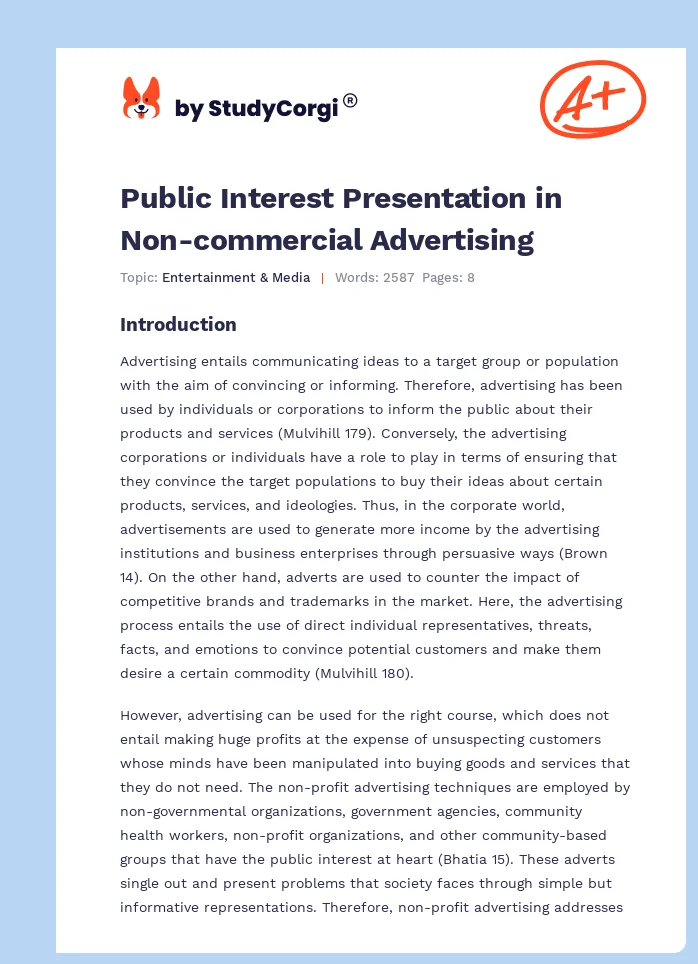 Public Interest Presentation in Non-commercial Advertising. Page 1