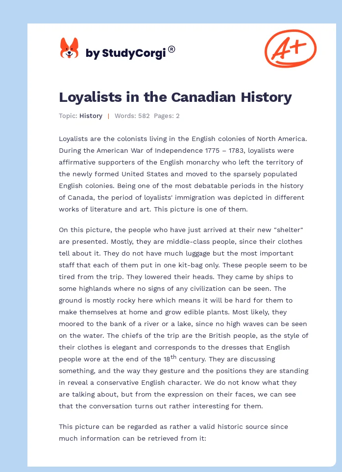 Loyalists in the Canadian History. Page 1