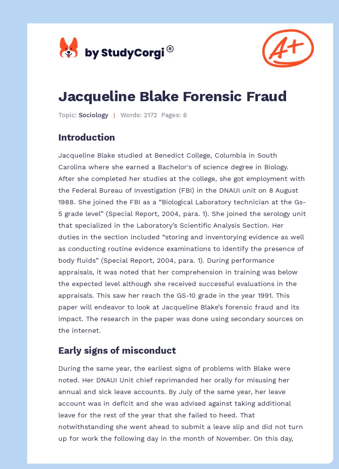 Jacqueline Blake Forensic Fraud. Page 1