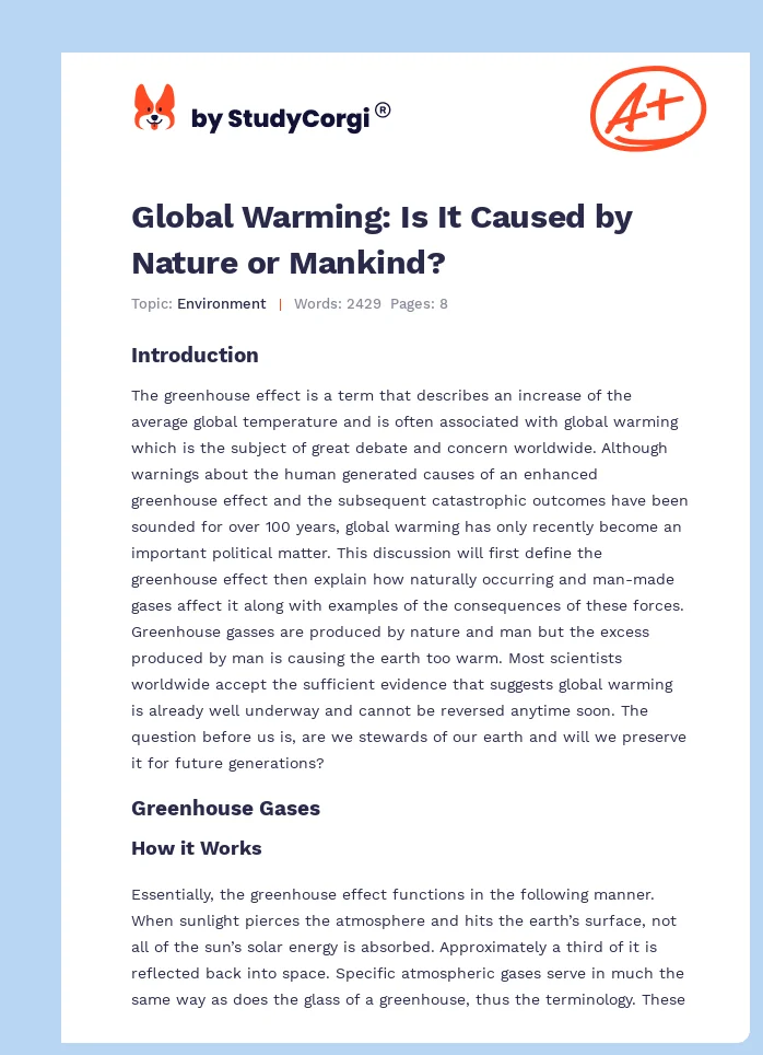 Global Warming: Is It Caused by Nature or Mankind?. Page 1