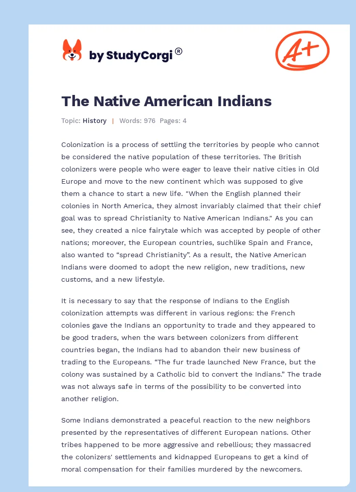 The Native American Indians. Page 1