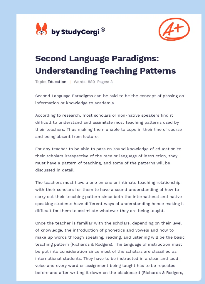 Second Language Paradigms: Understanding Teaching Patterns. Page 1