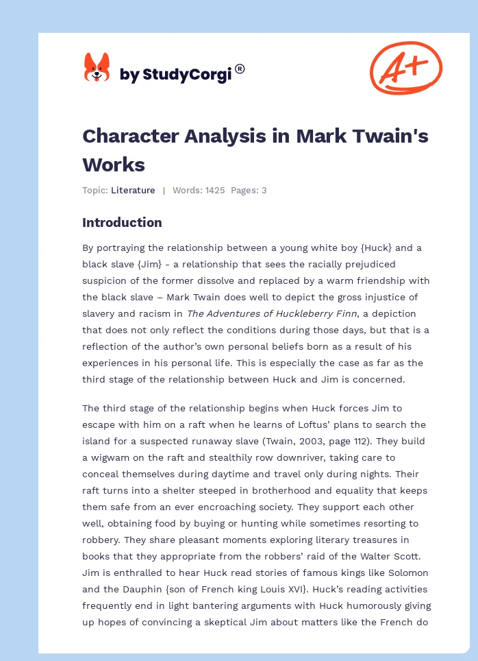 Character Analysis in Mark Twain's Works. Page 1