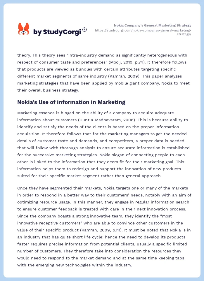 Nokia Company's General Marketing Strategy. Page 2