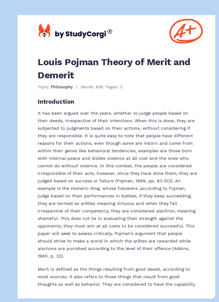 Louis Pojman Theory of Merit and Demerit. Page 1
