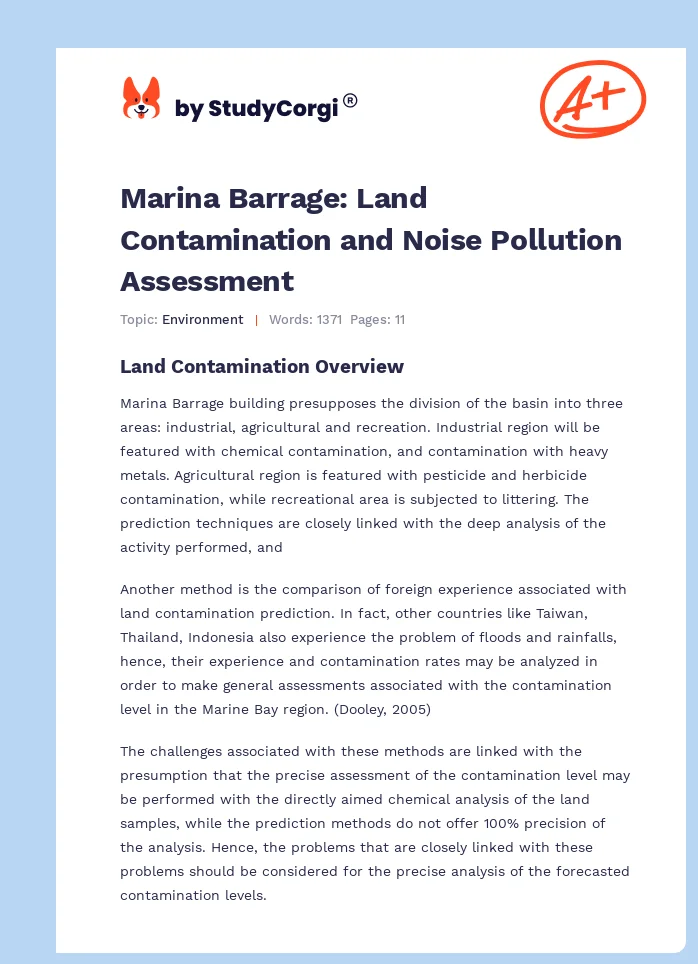 Marina Barrage: Land Contamination and Noise Pollution Assessment. Page 1