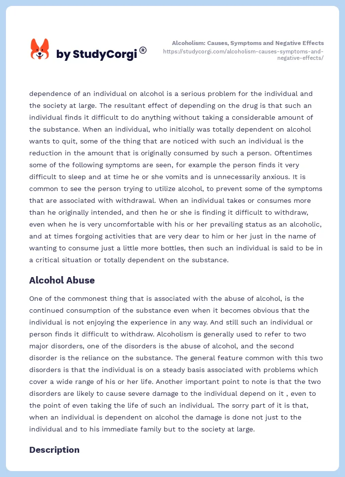 Alcoholism: Causes, Symptoms and Negative Effects. Page 2