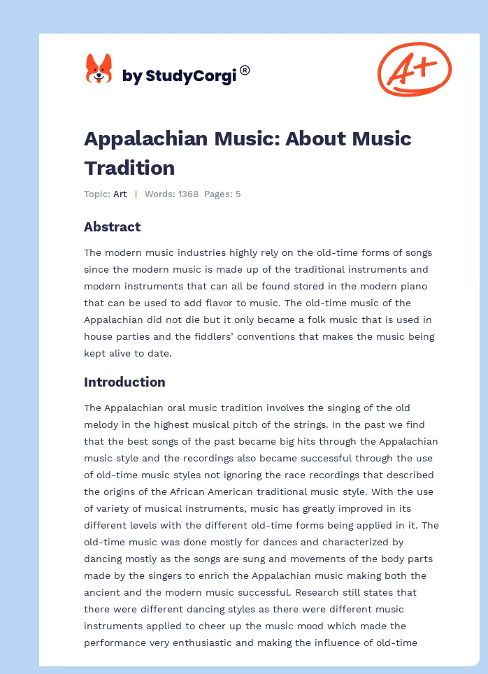 Appalachian Music: About Music Tradition. Page 1