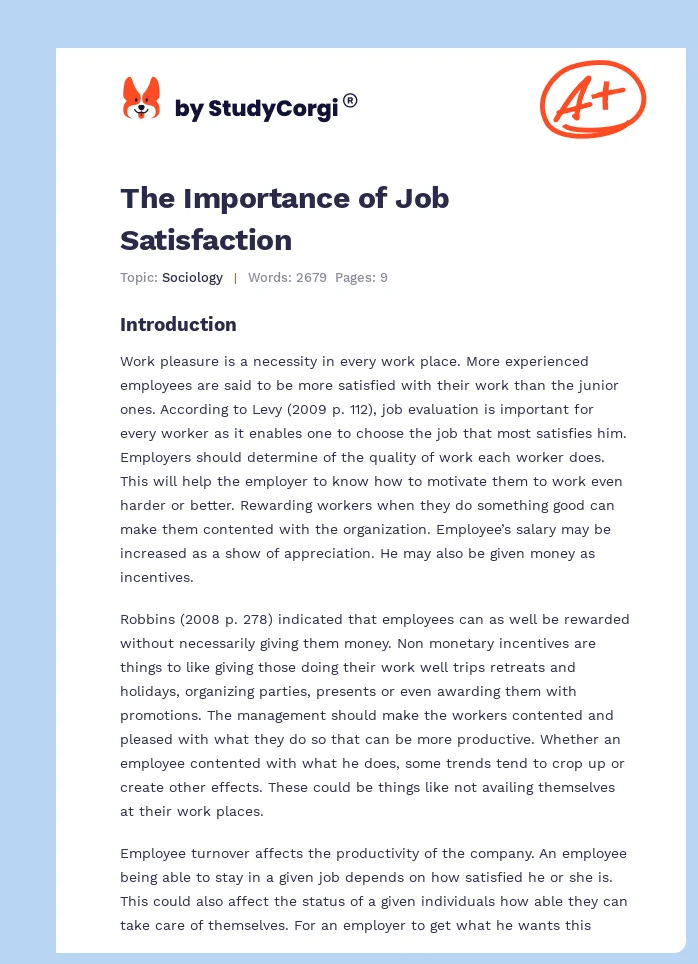 The Importance of Job Satisfaction. Page 1
