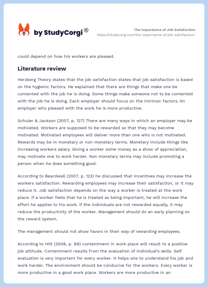 The Importance of Job Satisfaction. Page 2
