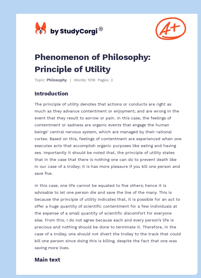 Phenomenon of Philosophy: Principle of Utility. Page 1