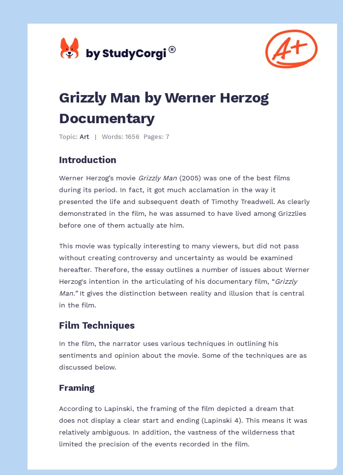 Grizzly Man by Werner Herzog Documentary. Page 1