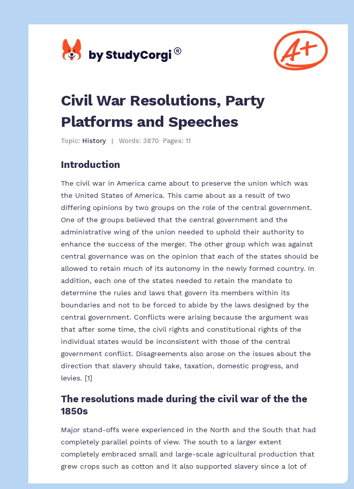 Civil War Resolutions, Party Platforms and Speeches. Page 1